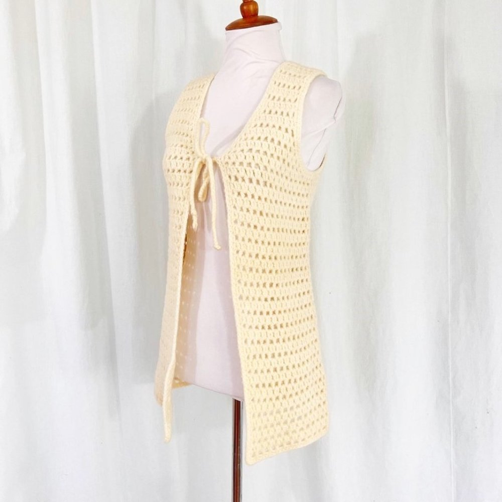 Vintage 70s Boho Cream Crochet Vest XS/S